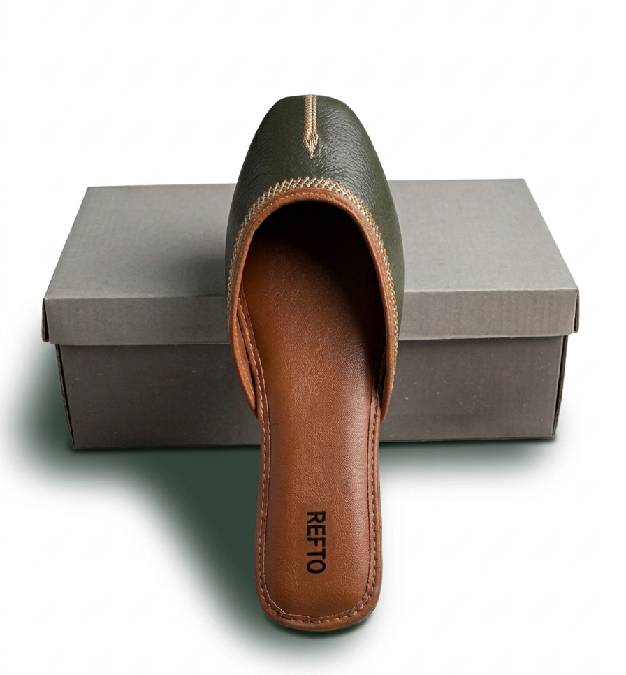 REFTO premium dark green khussa with golden front design traditional women footwear