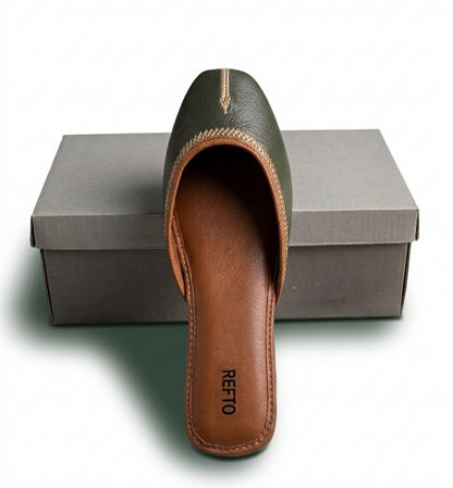 REFTO premium dark green khussa with golden front design traditional women footwear